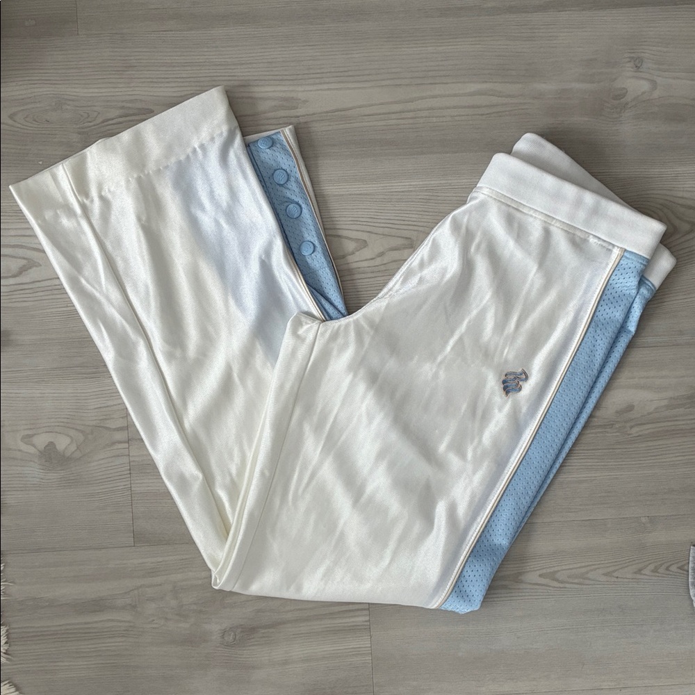 Authentic Rocawear Size L Vintage Nylon Snap Button Pants - White/Blue